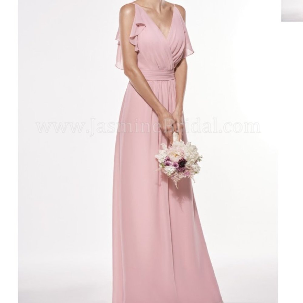 Long V-neck Georgette Bridesmaid Dress NWT